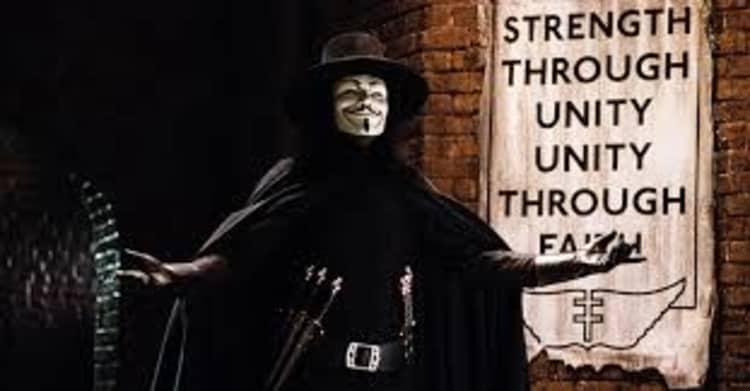 The movie, 'V for Vendetta', uses the poetic device of alliteration in its legendary monologue