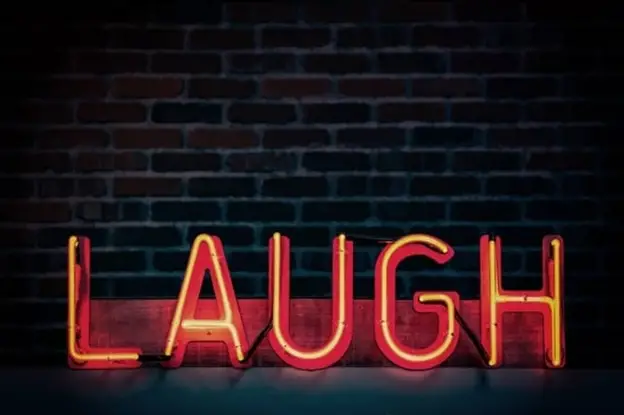 The emotion of humour shown by the action of a laugh.