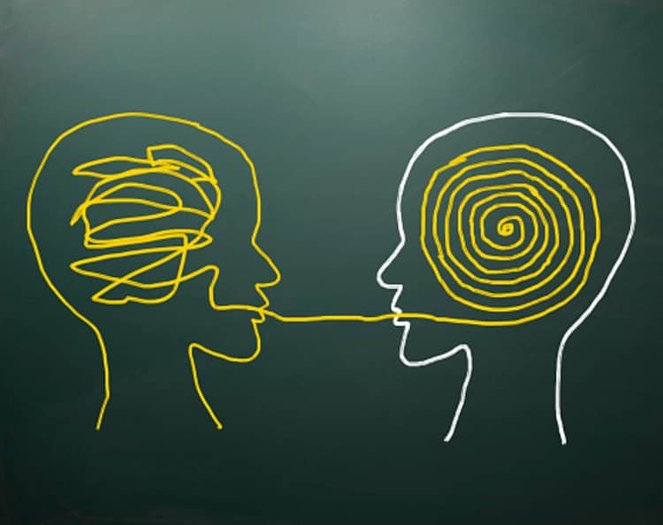 Image showing one messy mind being able to communicate its thoughts with clarity to a different person.